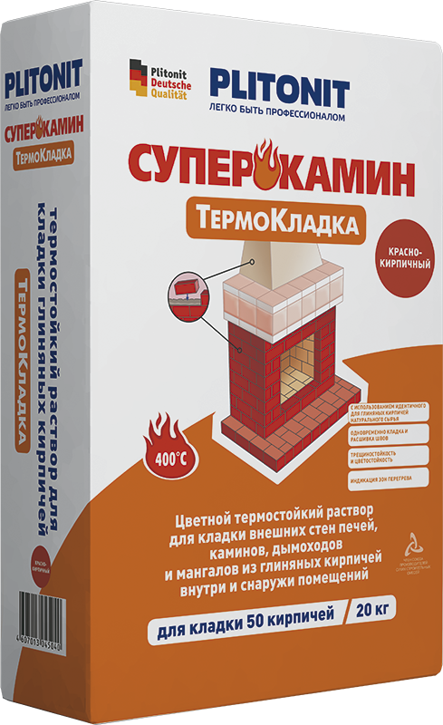 Смесь кладочная "Плитонит СуперКамин ТермоКладка" на цементной основе ( 20кг) 
